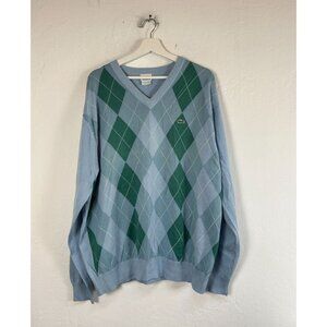 Lacoste Mens Argyle V-Neck Pullover Sweater Size 8 Blue Green 100% Cotton F5178
